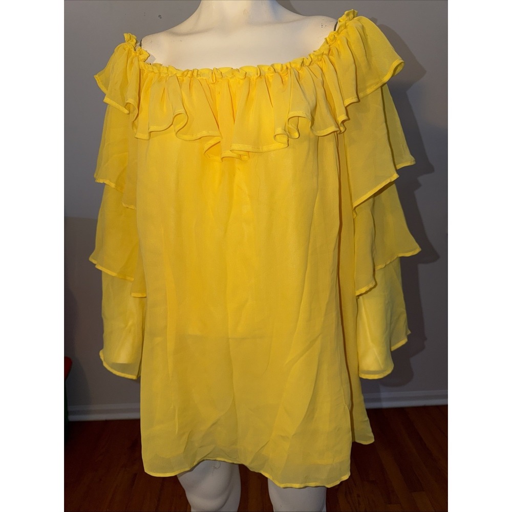 Ashley Stewart Tiered Sleeves Off Shoulder Yellow Blouse NWT‎ Size 24
